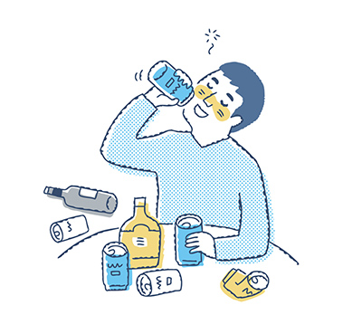 お酒をたくさん飲む様子の人