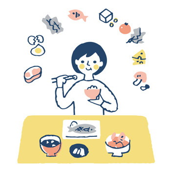 食事からいろいろな栄養素をバランスよく摂る様子の人