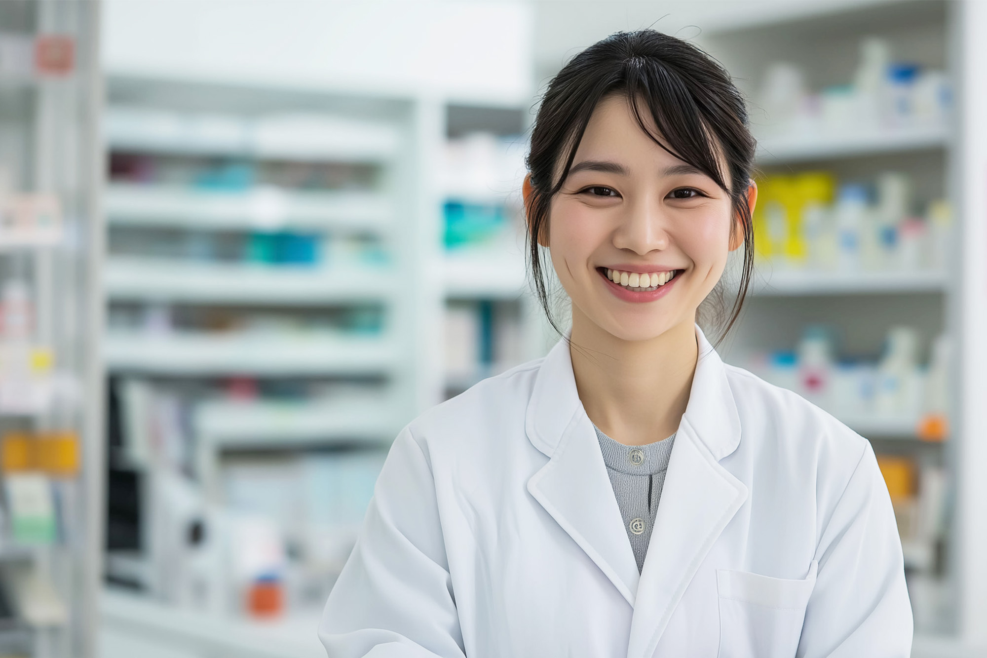 夜間のドラッグストアで働く薬剤師