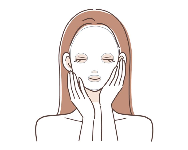 フェイスマスクでエイジングケアをする女性のイラスト