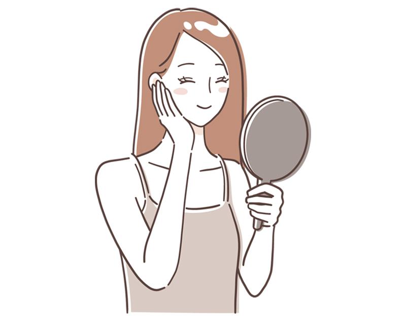 エイジングケアをして肌の調子に満足する女性のイラスト