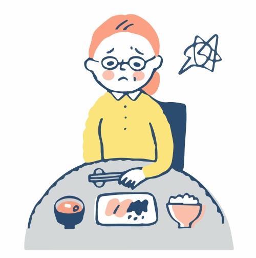 胃もたれで食欲不振になっている女性のイラスト