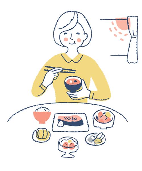 バランスの良い食事を摂る女性のイラスト