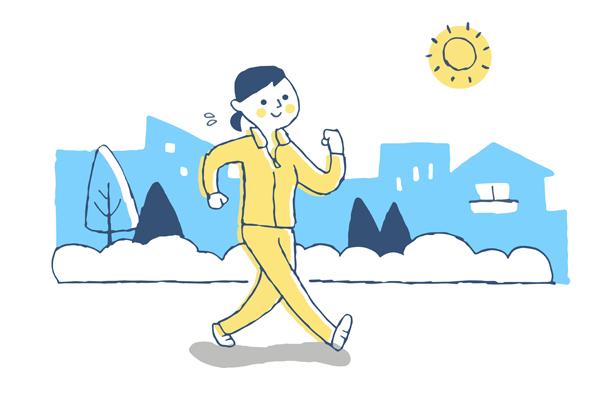 体力をつけるためにウォーキングをする女性のイラスト