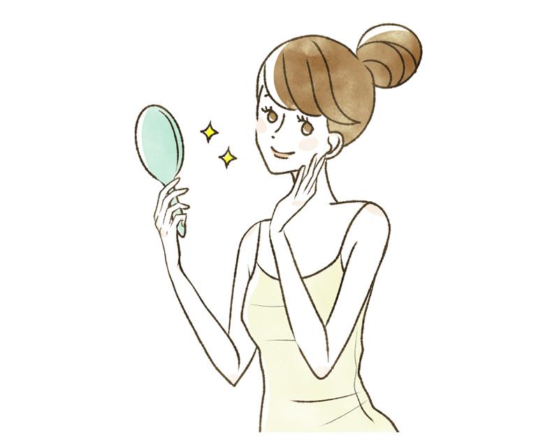 手鏡を見る女性のイラスト