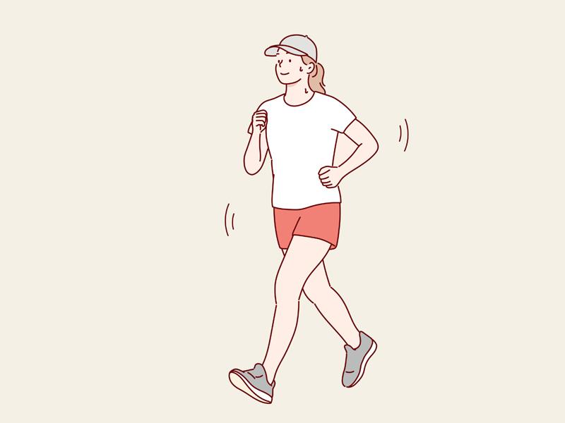 スタミナ向上のために有酸素運動としてウォーキングをする女性のイラスト