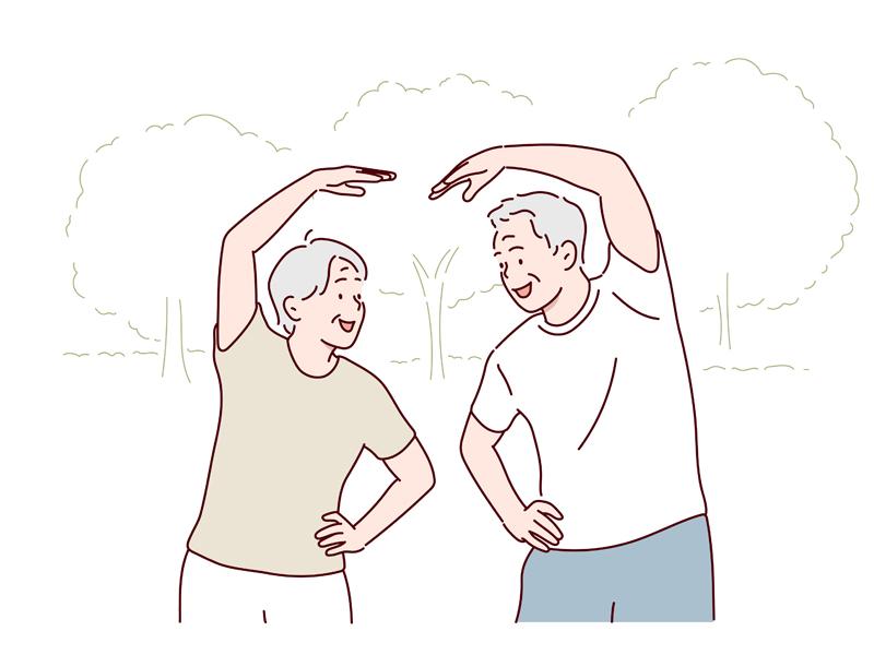 スタミナ維持のために運動習慣を続ける高齢の男女のイラスト