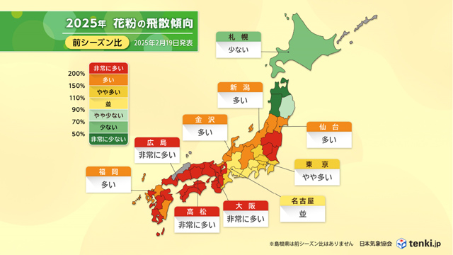2025年(前シーズン比)花粉の飛ぶ量は?